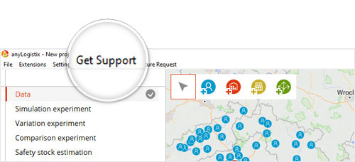 Get support button in anyLogistix