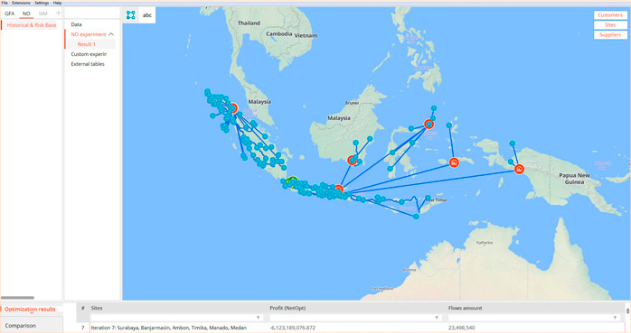 A map with an optimized logistics network