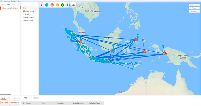 A map with a logstics network