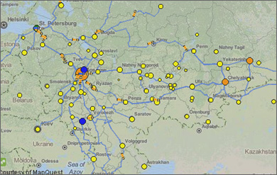 A map with facility locations