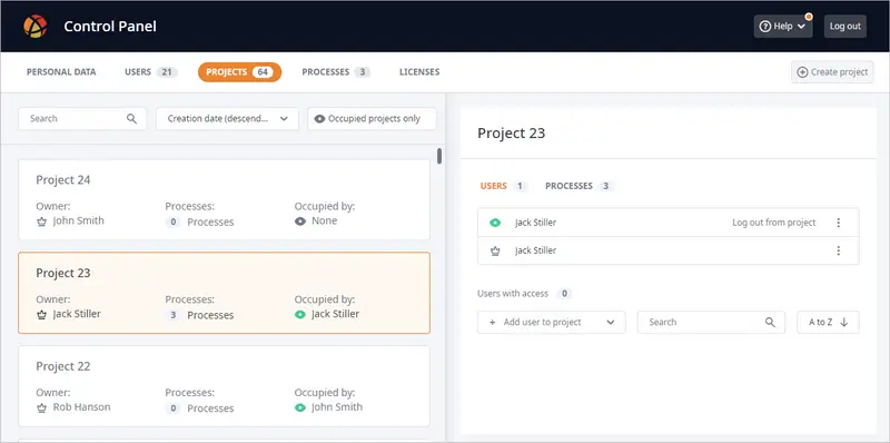 A screenshot of a Control Panel in anyLogistix