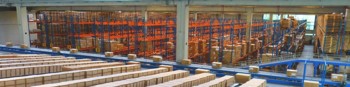 A warehouse with converyors.