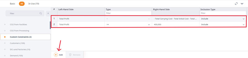 Adding a new objective using custom constraints in anyLogistix software