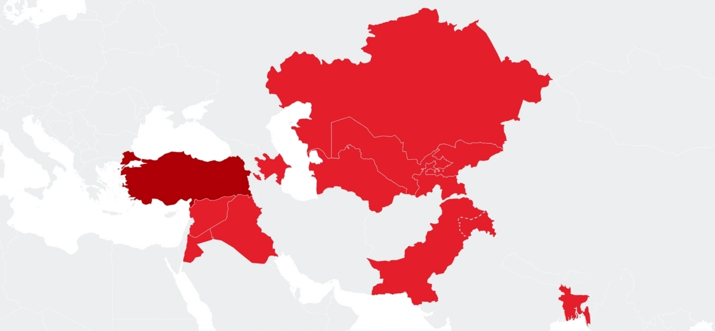 Map highlighting the 12 countries where Coca-Cola İçecek operates across the Middle East, Central Asia, and South Asia