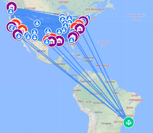 Map view with one supplier and potential DCs and ports