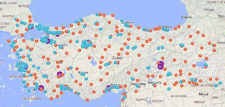 anyLogistix software interface showing a detailed supply chain network map of Turkey
